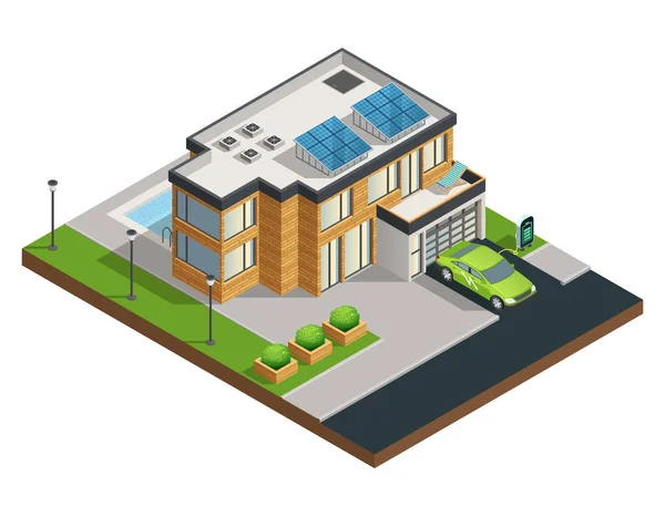 Green Eco House Illustrazione isometrica — Vettoriale Stock