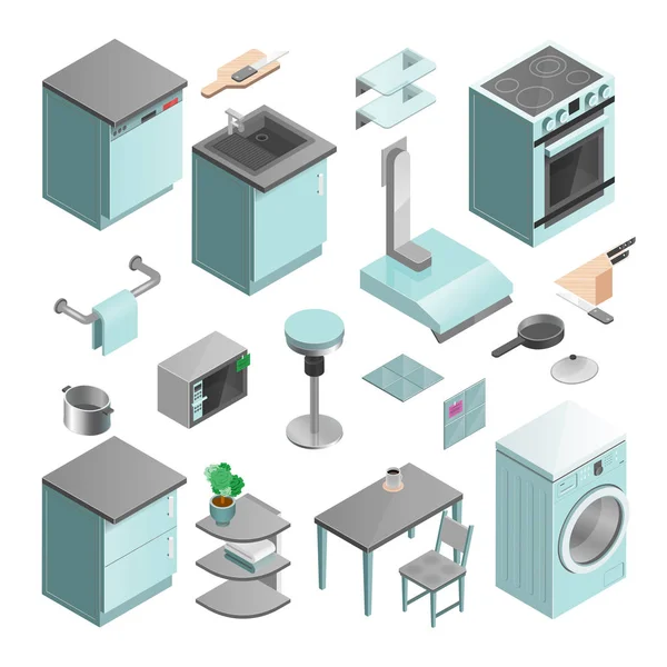 Kitchen Interior Isometric Icons Set — Stock Vector