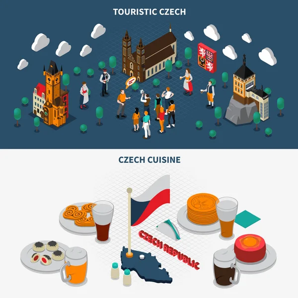 Cseh Köztársaság 2 turisztikai izometrikus bannerek — Stock Vector
