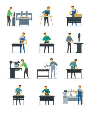 Woodworking Carpenter Service  Flat Icons Collection  clipart