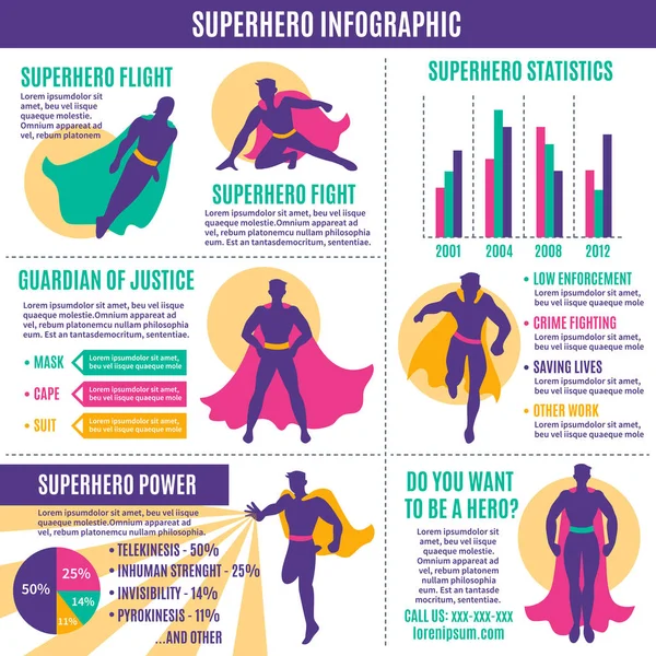 Superhrdina infografiky rozložení — Stockový vektor