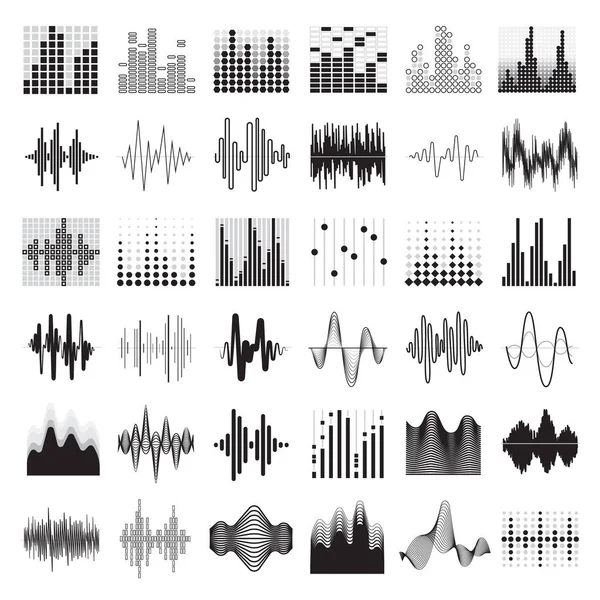 Audio-Equalizer zwart witte Icons Set — Stockvector