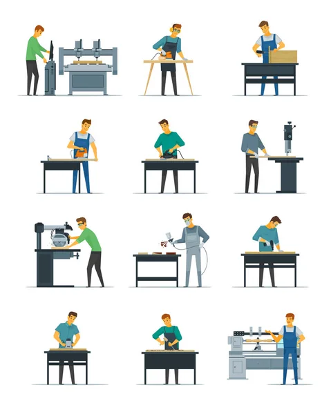 Woodworking Carpenter Service  Flat Icons Collection — Stock Vector