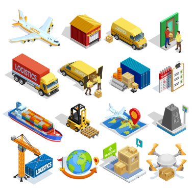 Lojistik izometrik Icons Set