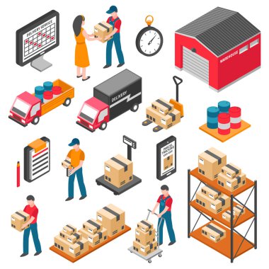 Logistics And Delivery Isometric Icons Set 