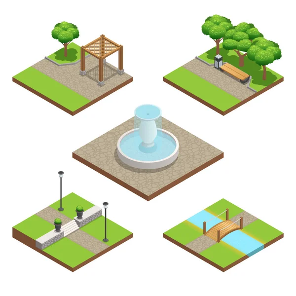 Isometric Landscaping Composition — Stock Vector