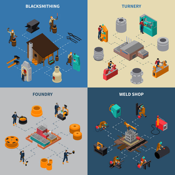 Metalworking 4 Isometric Icons Square Poster