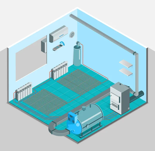 Heating Cooling System Interior Isometric Template — Stock Illustration Heating Cooling System Interior Isometric Template Vector Graphics
