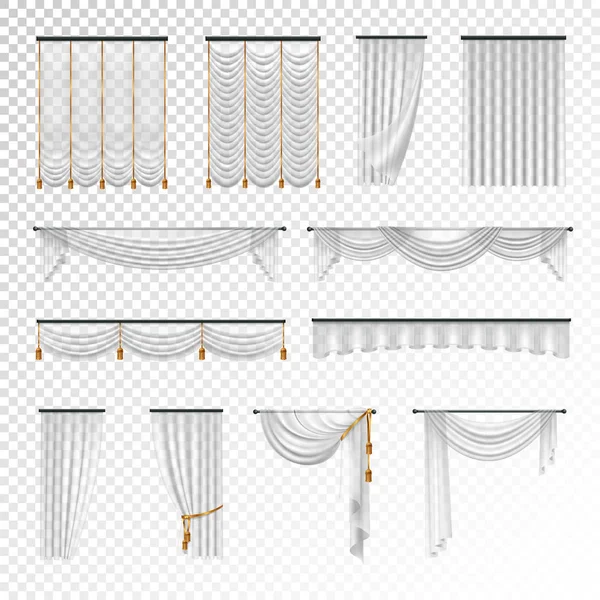 Transparent Curtains Draperies Realistic Set Background — Stock Vector