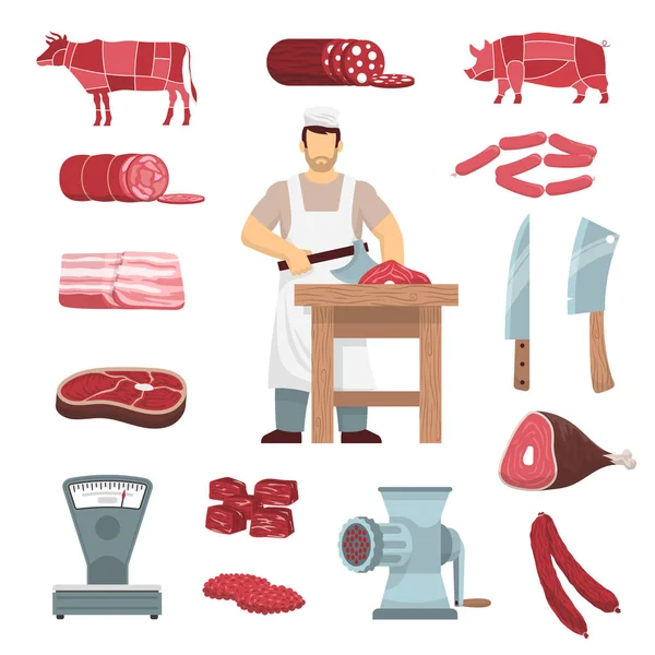 Carnicero de carne Conjunto — Vector de stock