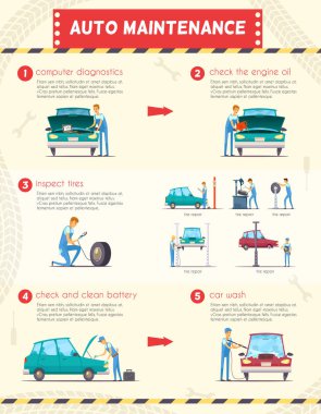 Retro karikatür Infographics araba merkezleri hizmet 