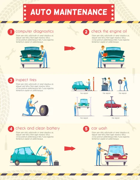 Infografis Layanan Retro Pusat Mobil - Stok Vektor