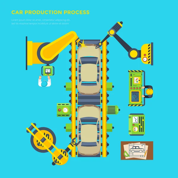 Car Production Line Poster — Stock Vector