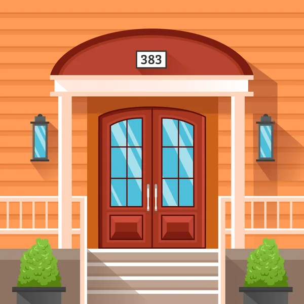 Front Door Of House Decorated By Siding — Stock Vector