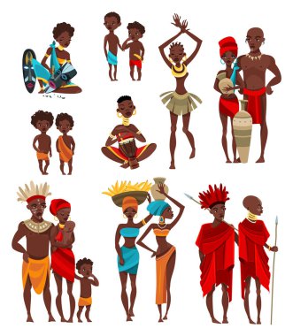 Afrika'da bir halk giyim düz simgeler koleksiyonu 