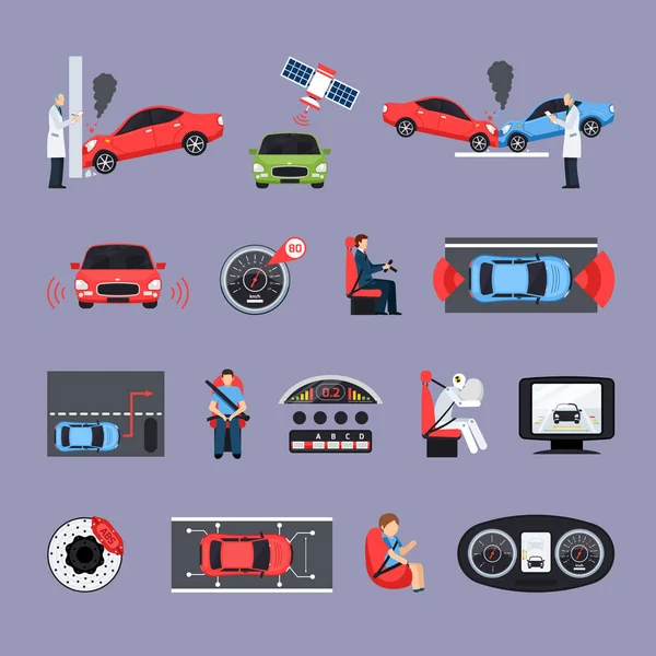 Conjunto de iconos de sistemas de seguridad para automóviles — Vector de stock