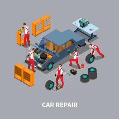 Araba tamir otomatik Merkezi izometrik kompozisyon 