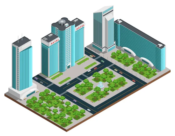 Cidade moderna Composição Isométrica —  Vetores de Stock