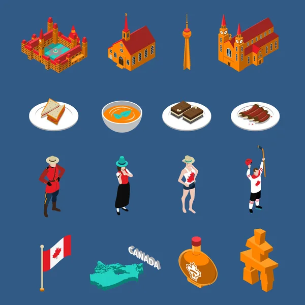 Conjunto de ícones turísticos do Canadá — Vetor de Stock