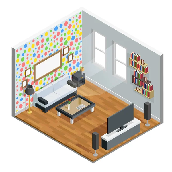 Isometrisches Design im Wohnzimmer — Stockvektor