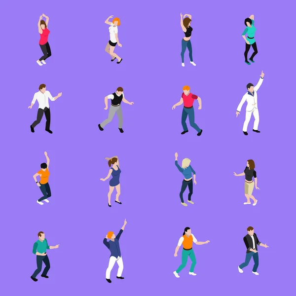 Dansende mensen bewegingen Isometrisch Icons collectie — Stockvector