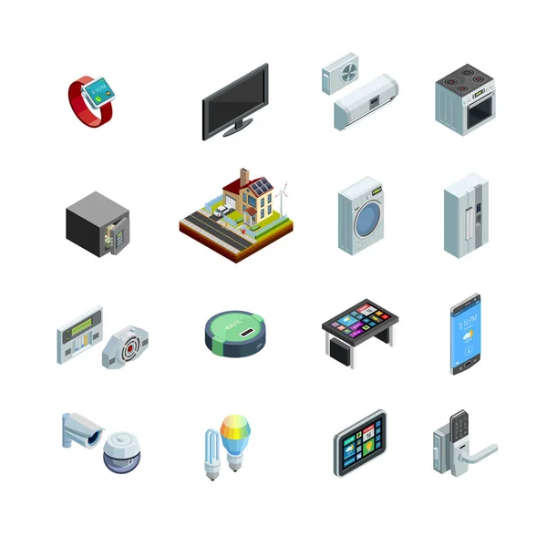 Éléments de la maison intelligente Isometric Icons Collection — Image vectorielle