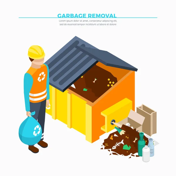 Garbage Removal Isometric Poster — Stock Vector