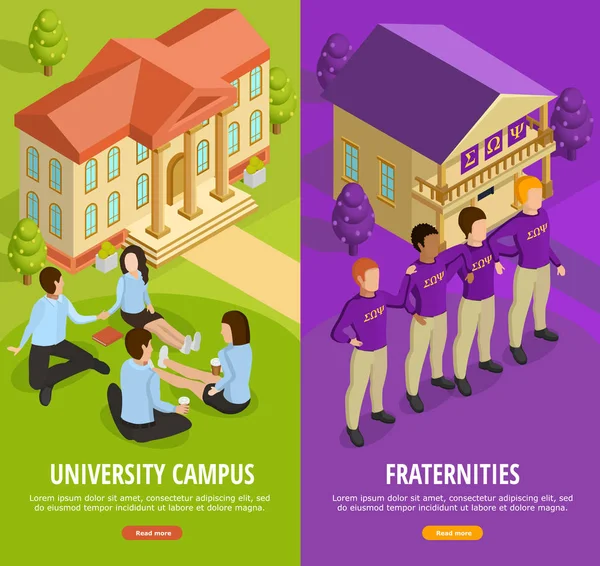 Educação Universitária 2 Banners Verticais Isométricos —  Vetores de Stock