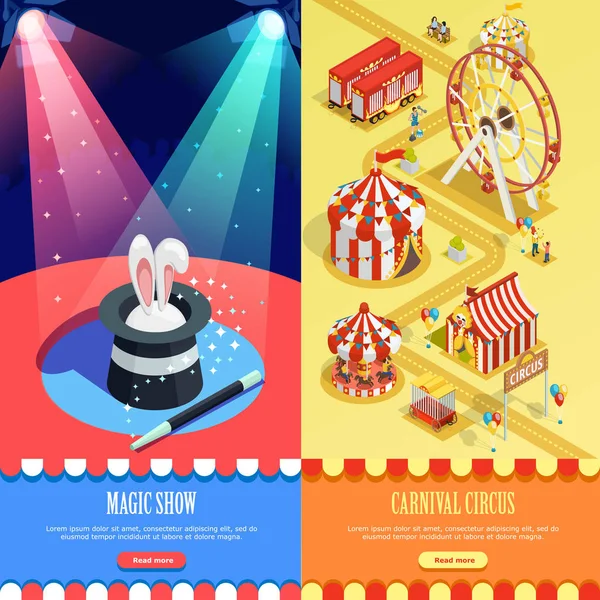 Zirkus isometrische vertikale banner webseiten design — Stockvektor