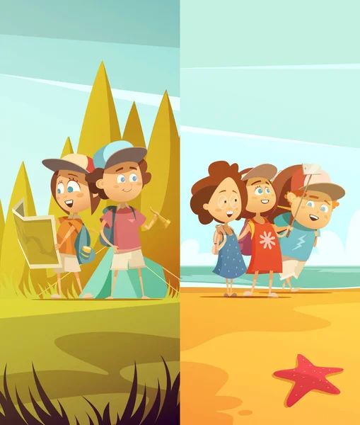 Camping Kids Vertical Banners Set — Stock Vector