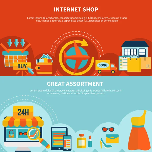 Internet Shopping Bannières colorées — Image vectorielle