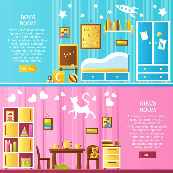 Quarto de bebê Banners horizontais interiores — Vetor de Stock