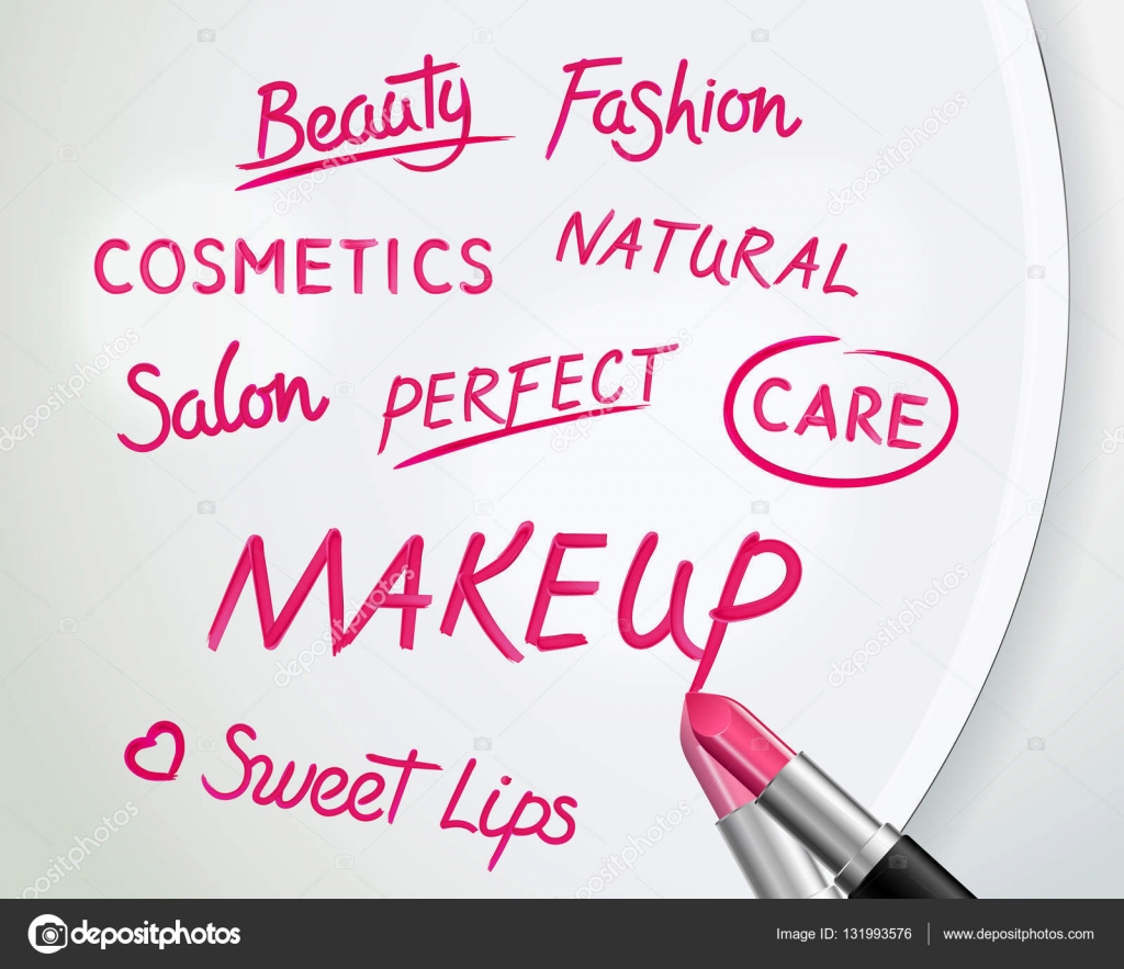 Lipstick Words On Mirror Realistic Poster — Stock Vector © macrovector 131993576