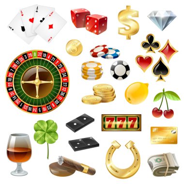 Casino Equipment Symbols Accessories Glossy Set clipart