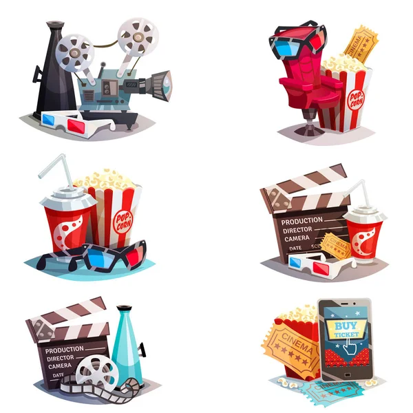 Set di 3d cartone animato Concetti di design del cinema — Vettoriale Stock