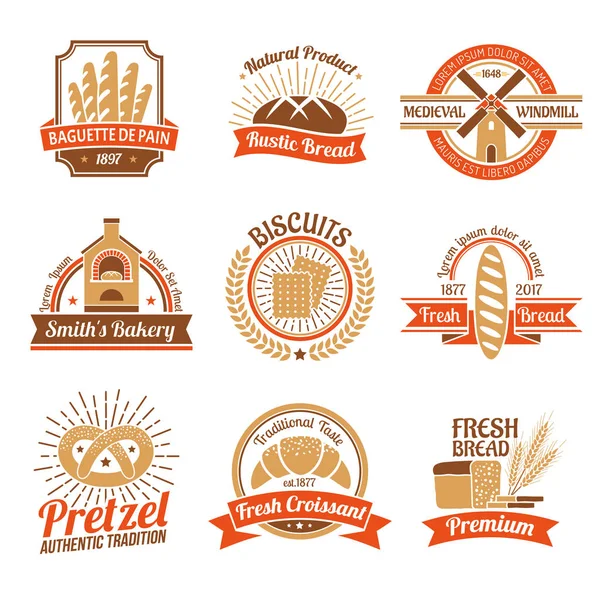 Bäckerei Logo Emblem Set — Stockvektor