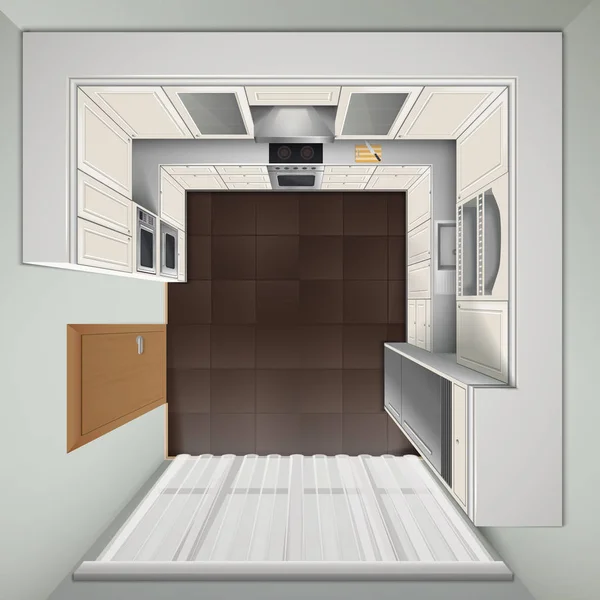 Luxus-Küche von oben realistisches Bild — Stockvektor