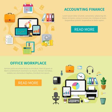 Office iç unsurları ile iki yatay afiş