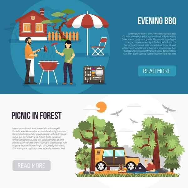 Banners de barbacoa y picnic — Vector de stock