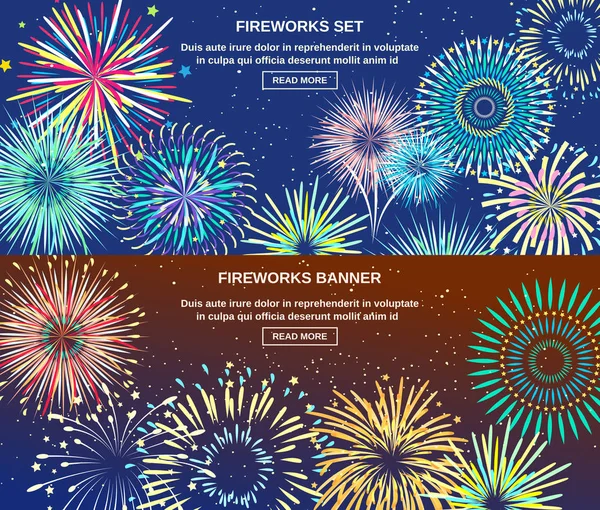 Exploderende van Fireworks horizontale Banners — Stockvector