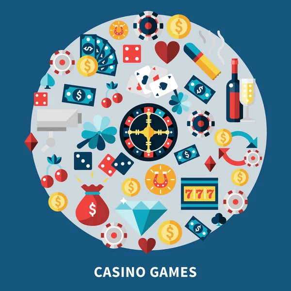 Casino Games iconen ronde samenstelling — Stockvector