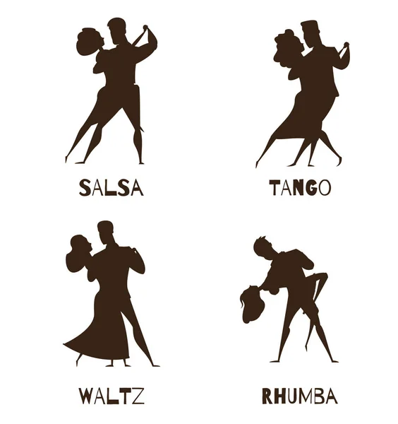 Dancing paren zwarte Retro Cartoon pictogrammen — Stockvector