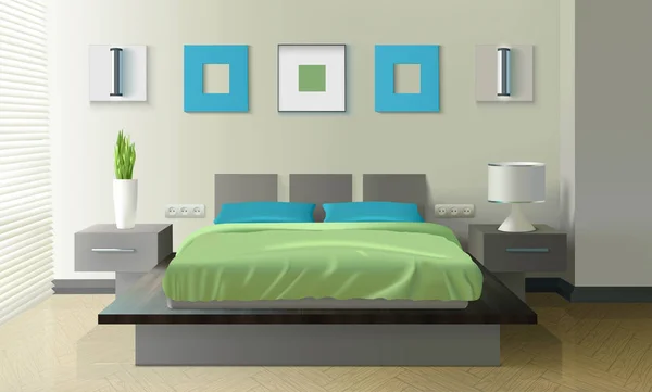 Dormitorio moderno diseño realista — Vector de stock