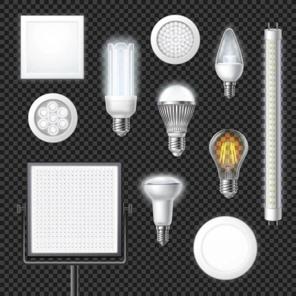 Set trasparente realistico delle lampade a led — Vettoriale Stock