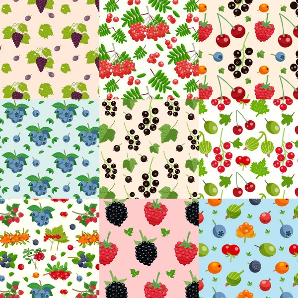 Set Of Nine Seamless Berries Patterns — Stock Vector