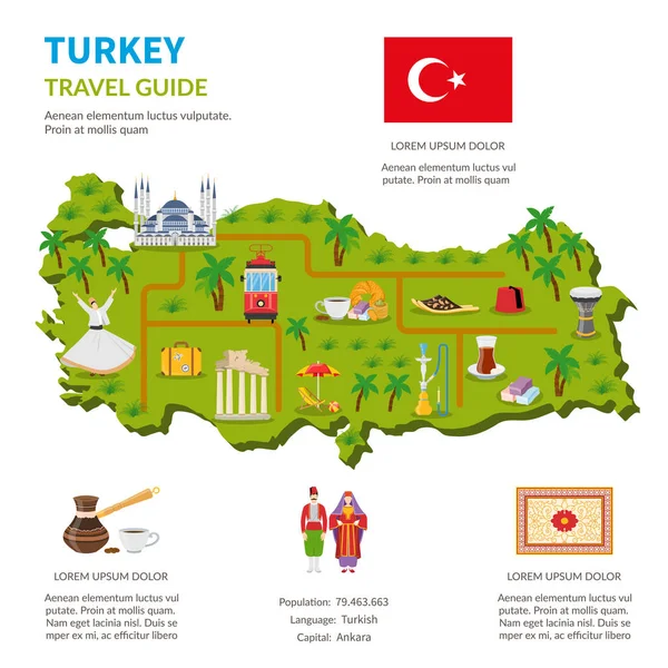 Törökország Infographics Travel Guide-lap — Stock Vector