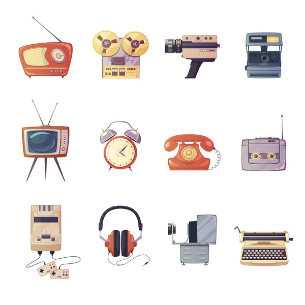 Retro Media Gadgets conjunto de dibujos animados — Vector de stock