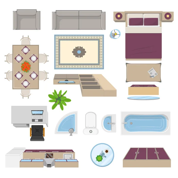 Elementos interiores Posición de vista superior — Vector de stock