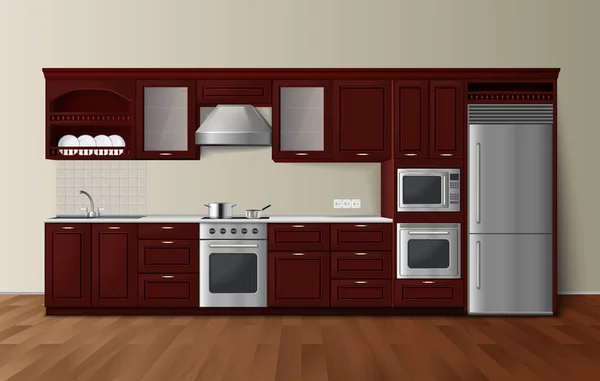 豪华厨房黑暗现实内部图像 — 图库矢量图片
