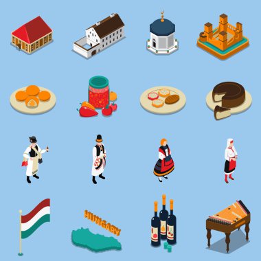 Macaristan izometrik turistik Icons Set
